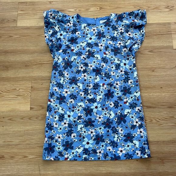Loft Blue Floral Flutter Sleeve Dress Size Small - Picture 1 of 5